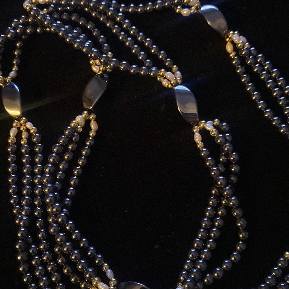 Malachite Freshwater Pearl Gold Triple Strand - Picture 5 of 6